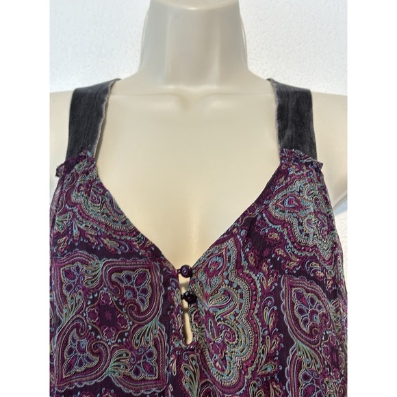 Small Silk Purple Paisley Velvet Straps Top Blouse Boho Fairy Whimsigoth Coquett - Picture 4 of 11